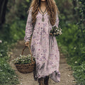 Vintage Wildflowers Floral Art Linen Blend Maxi Dress