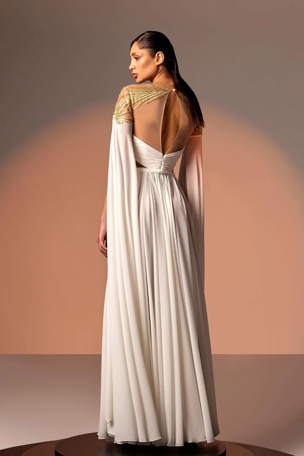 Beaded shoulders crepe georhette dress