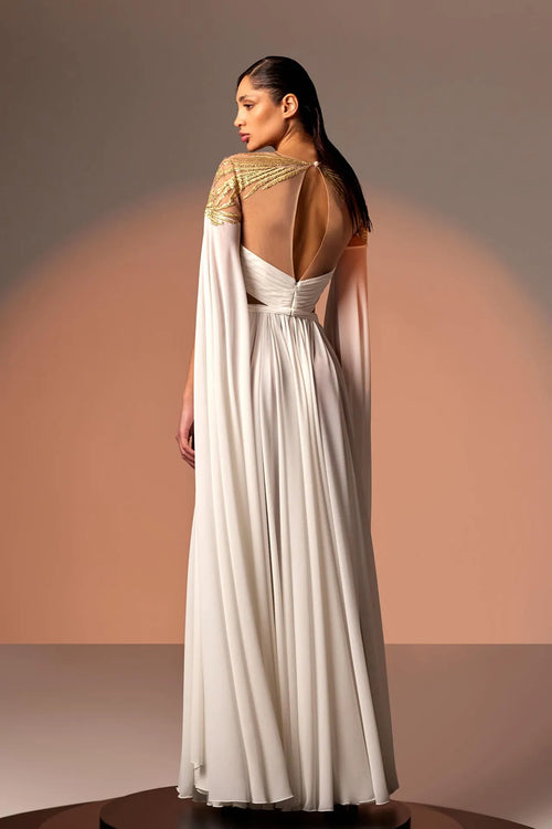 Beaded shoulders crepe georhette dress