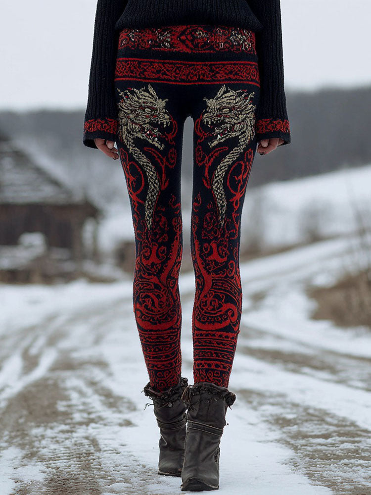 Women's Viking Celtic Wolf Pattern Warm Leggings