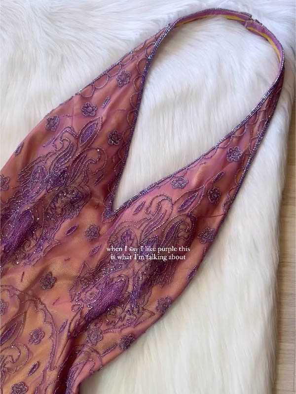 Pink & Purple Ombre Beaded Halter Maxi Dress