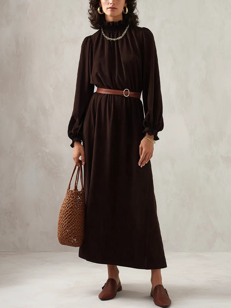 Refined Espresso Smocked Neck Maxi Dress