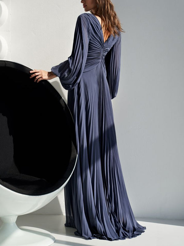 V-neck Solid Color Maxi Dress