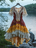 Summer Vacation Ruffle Lace Contrast Color Dress 27c9