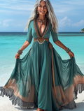 Summer vacation fashion elegant contrast color dress 27ef