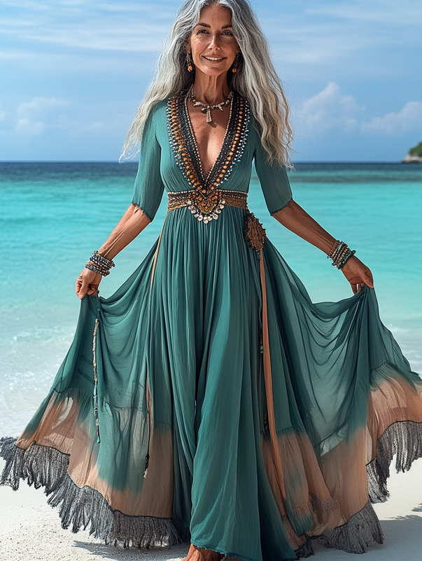 Summer vacation fashion elegant contrast color dress 27ef