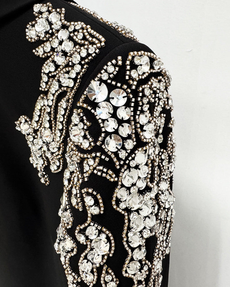 Long Sleeve Sequin Shoulder Maxi Dress Black