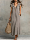 Bohemian Sleeveless Ruffle V-Neck Flowy Maxi Dress