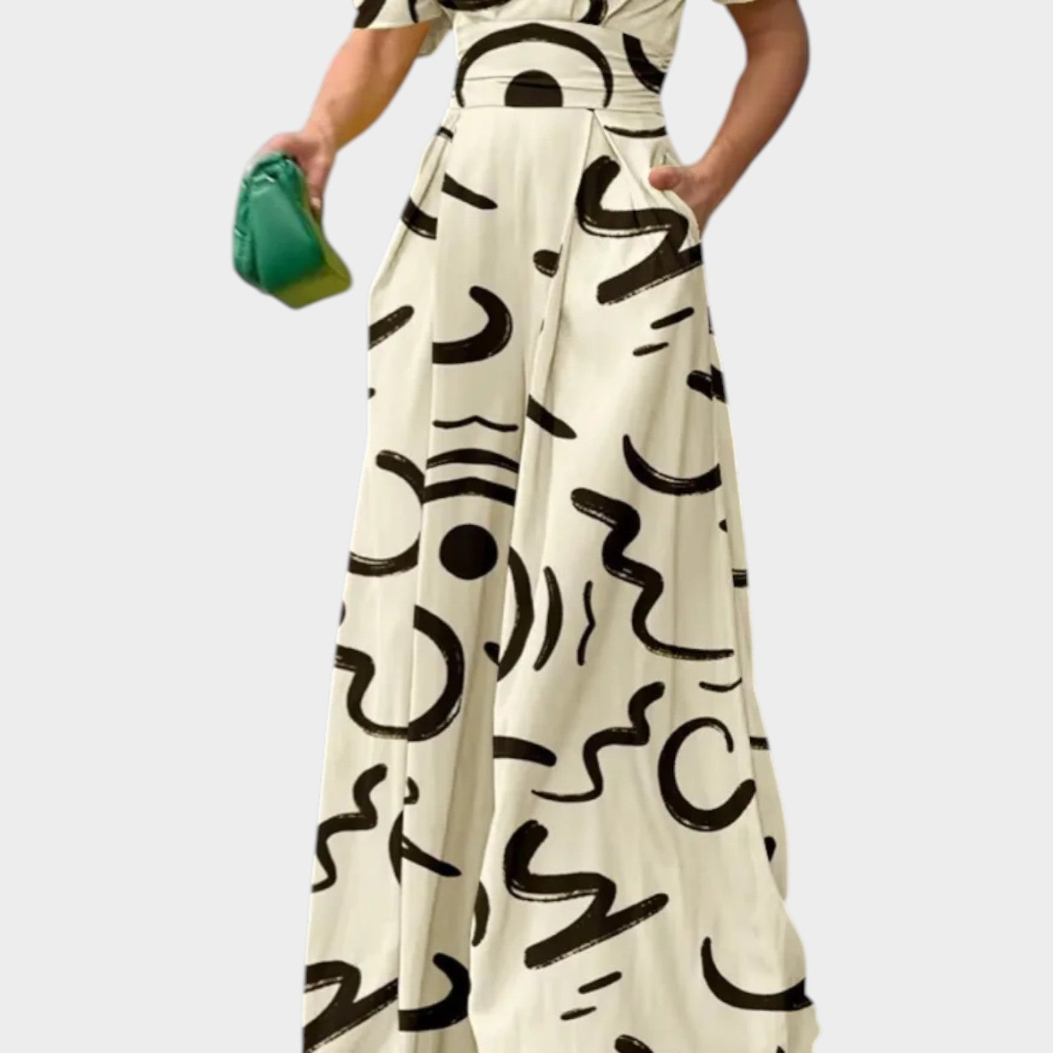 Abstract Print V-Neck Maxi Dress