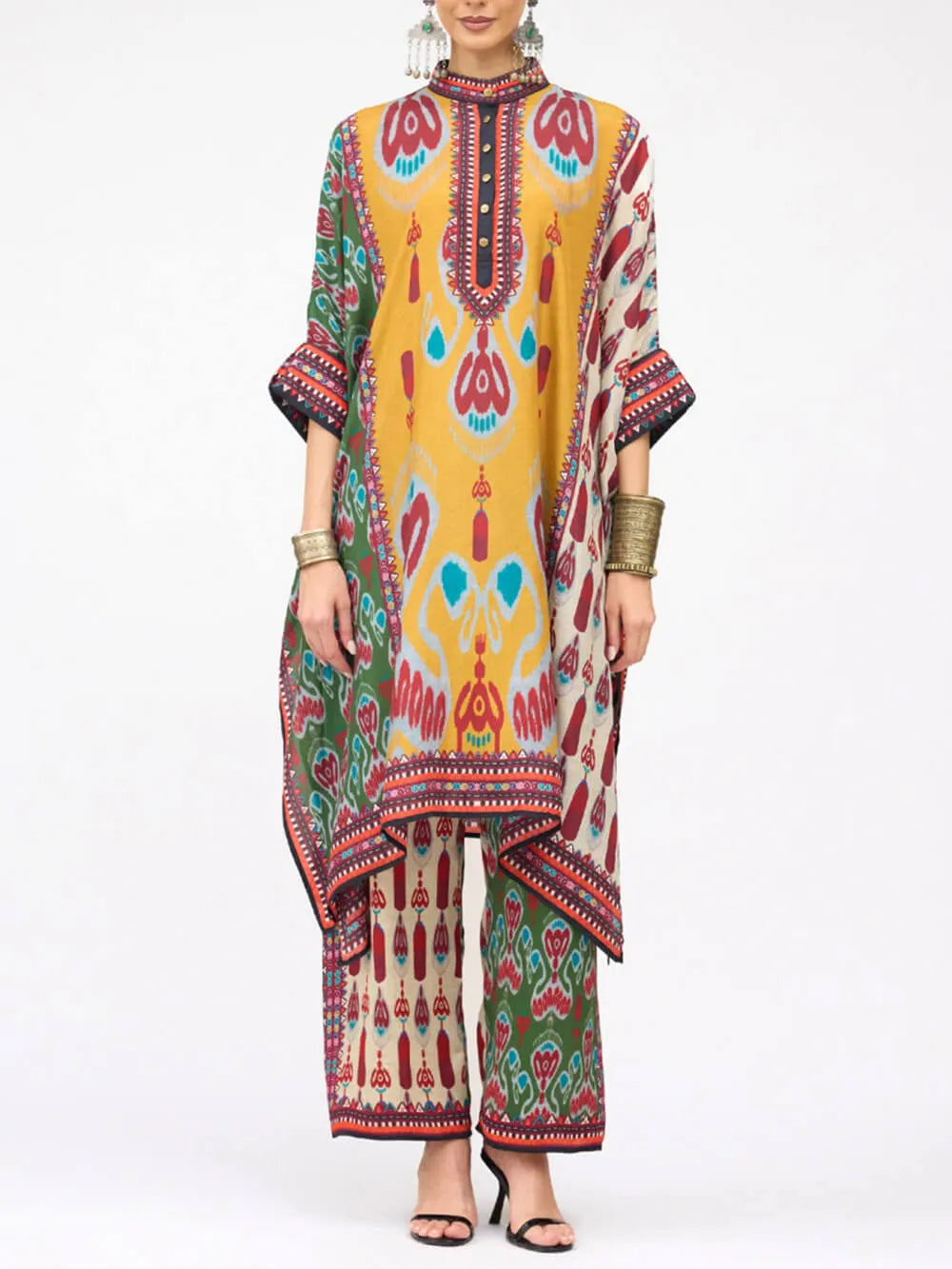 Retro Casual Patchwork Floral Print Loose Straight-Leg Pants