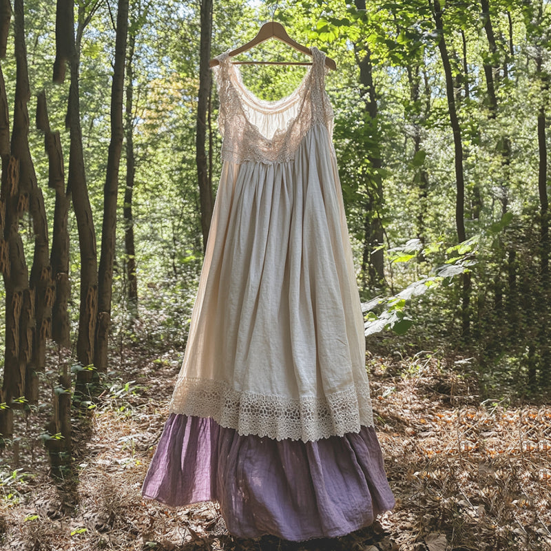Boho Lace Patchwork Art Sleeveless Comfy Linen Dress
