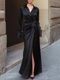 Collared Wrap-Front Tie-Waist Maxi Dress