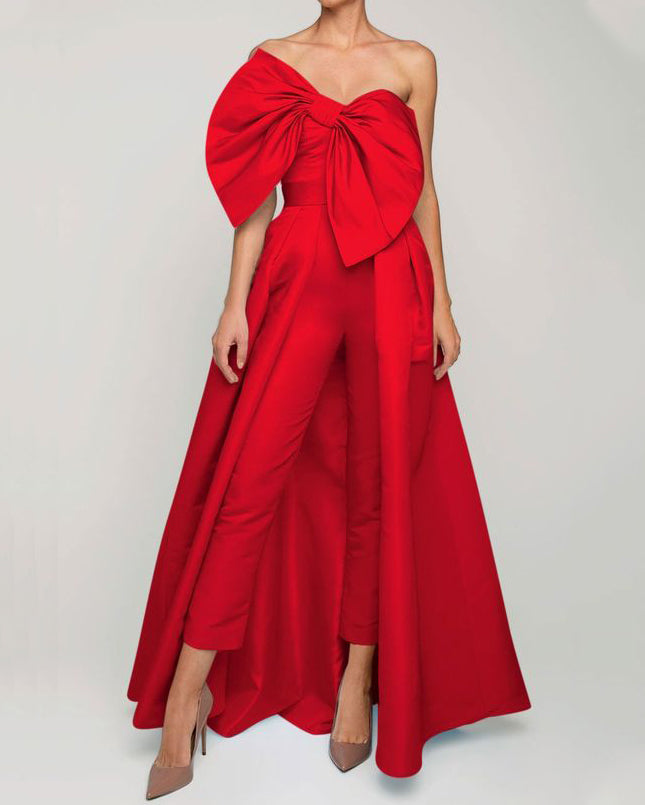 Big swing bow tie tube top jumpsuit ladies - 01