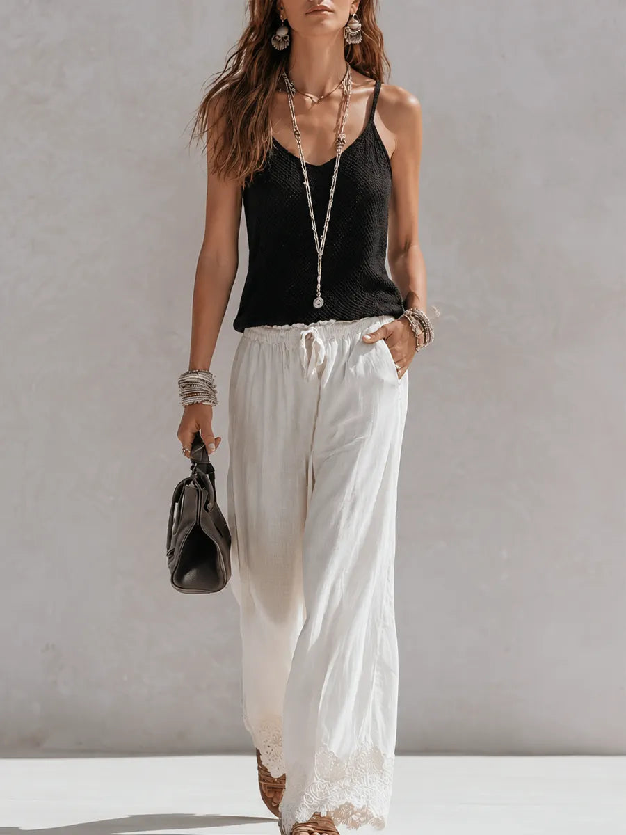 Bohemian Cotton Linen Lace Patchwork Three-piece Set