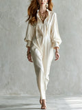 Bohemian Off White Satin Jumpsuit