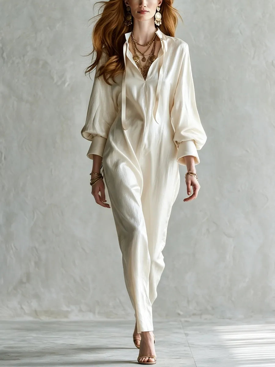 Bohemian Off White Satin Jumpsuit