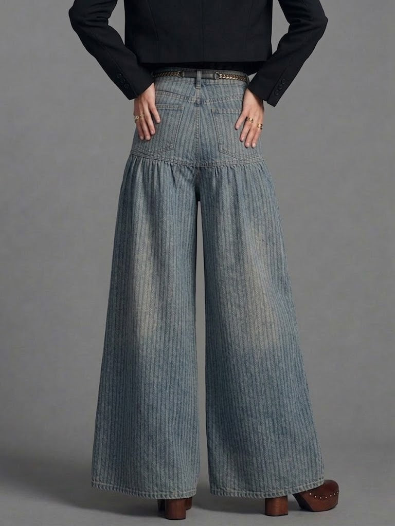 Retro Striped Print Wide-leg Jeans