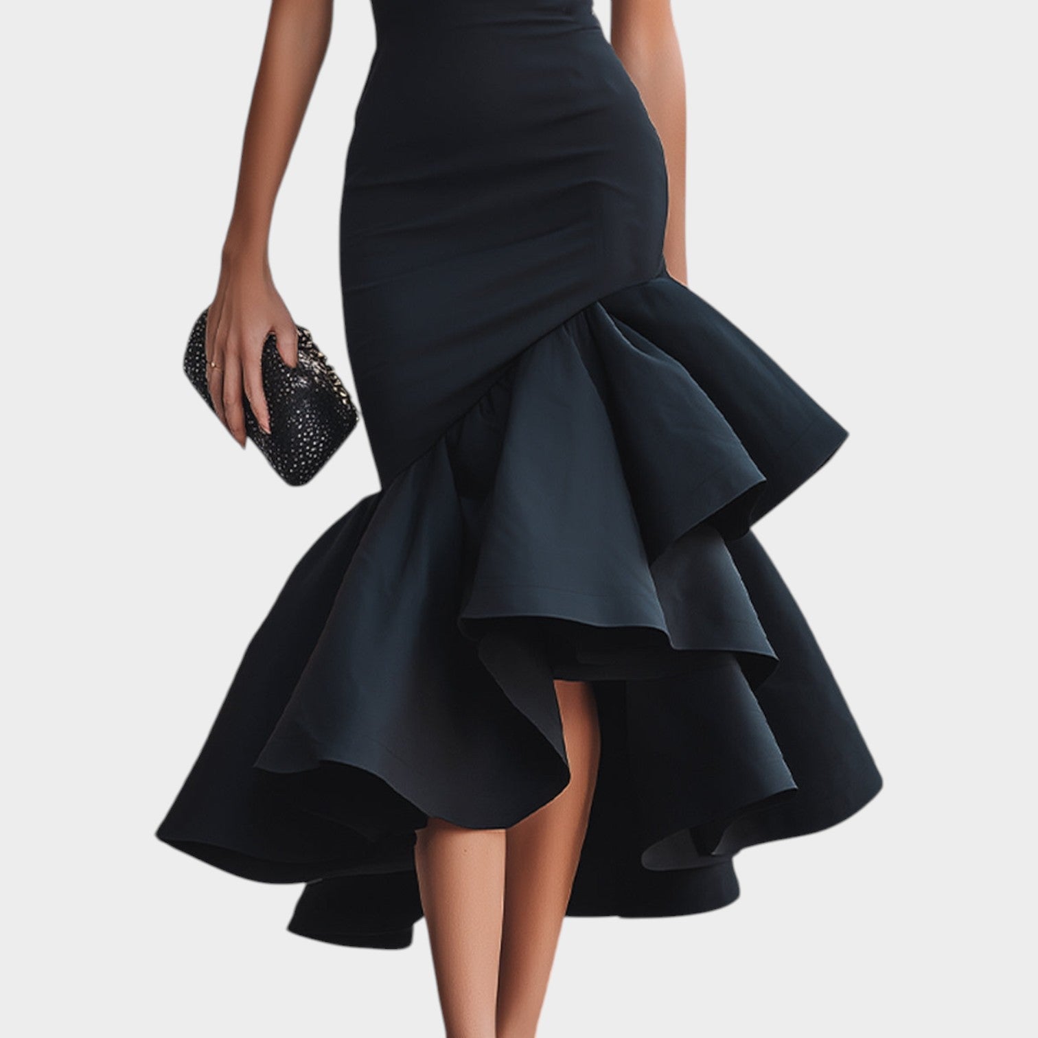Ruffled High-Low Evening Dress