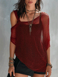 Bohemian Mesh Resort Deep Red Sheer Layered Top