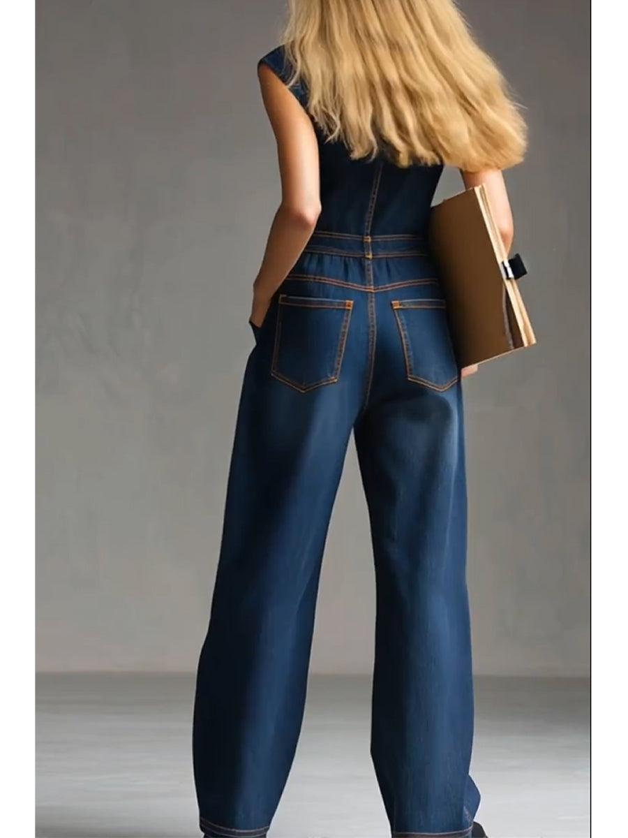 Women's Casual Sleeveless Cotton Denim Jumpsuit