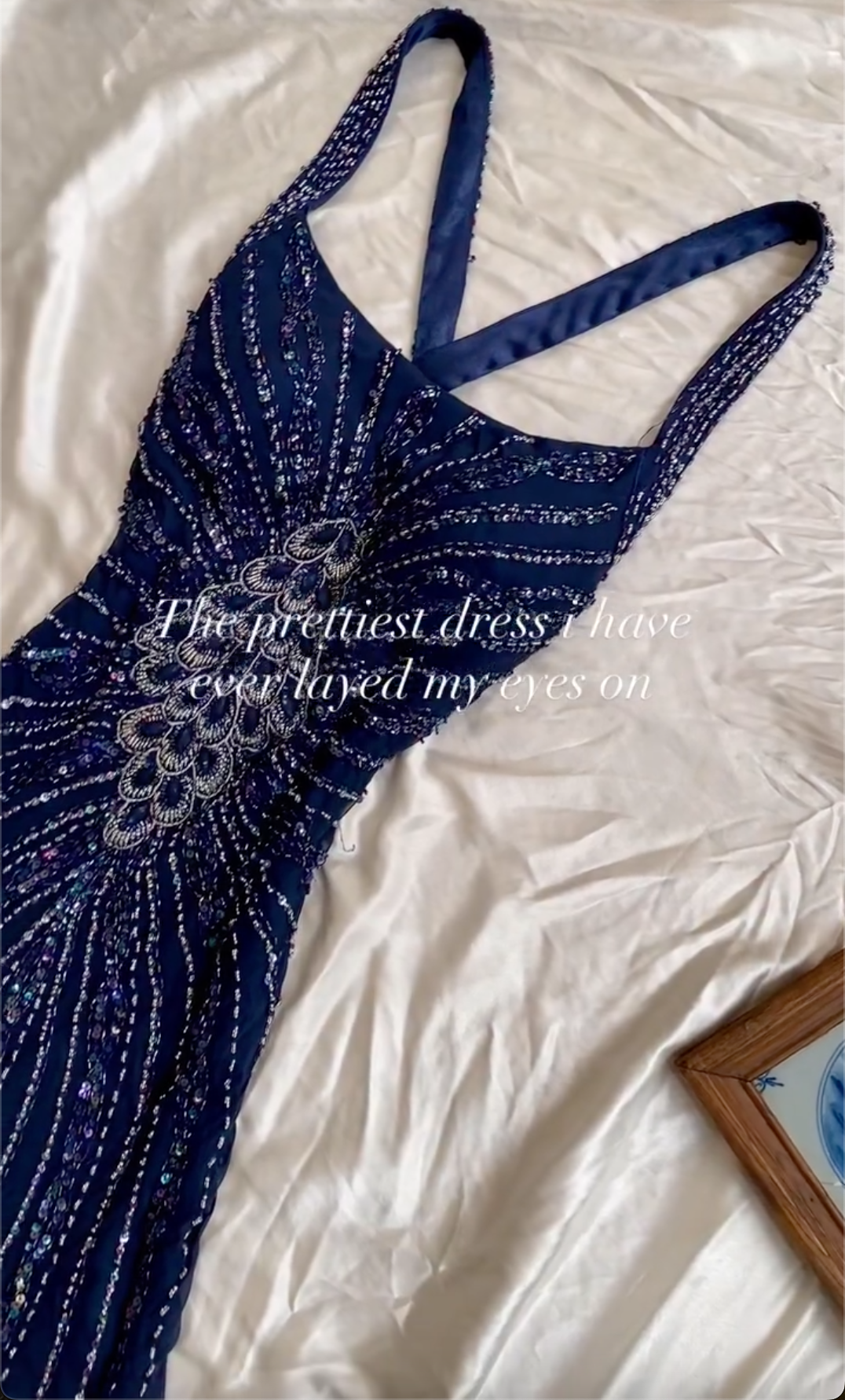 Navy Beaded Peacock Motif Maxi Dress with Tulle Skirt