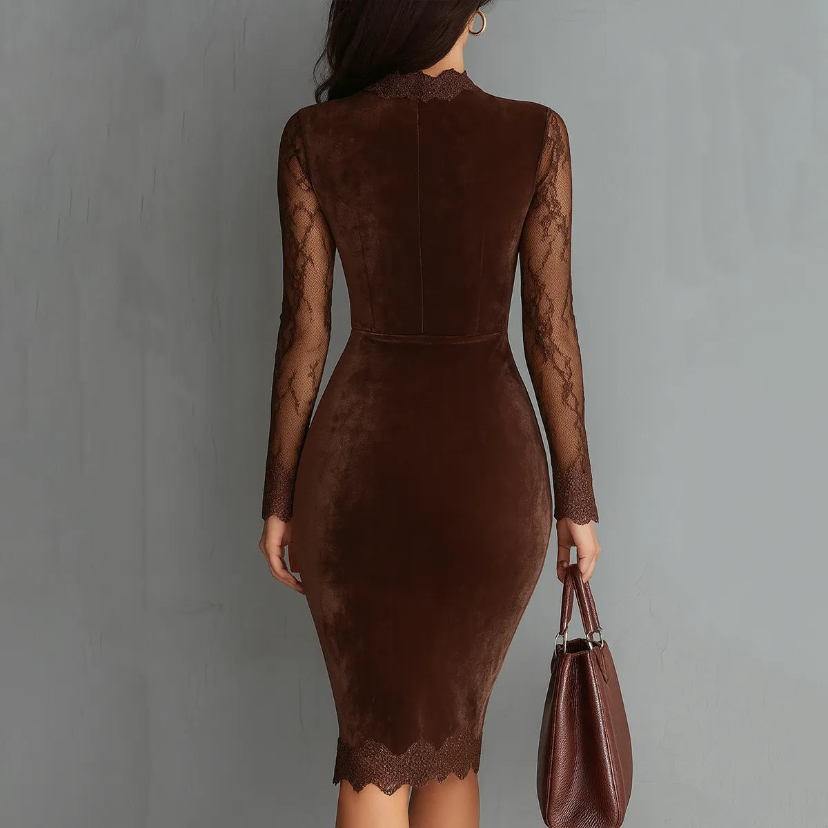 Vintage Keyhole Neck Lace Sleeves Velvet Mini Dress