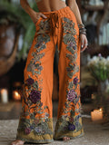 Classy Purple Lavender And Floral Embroidered Art Linen Pants