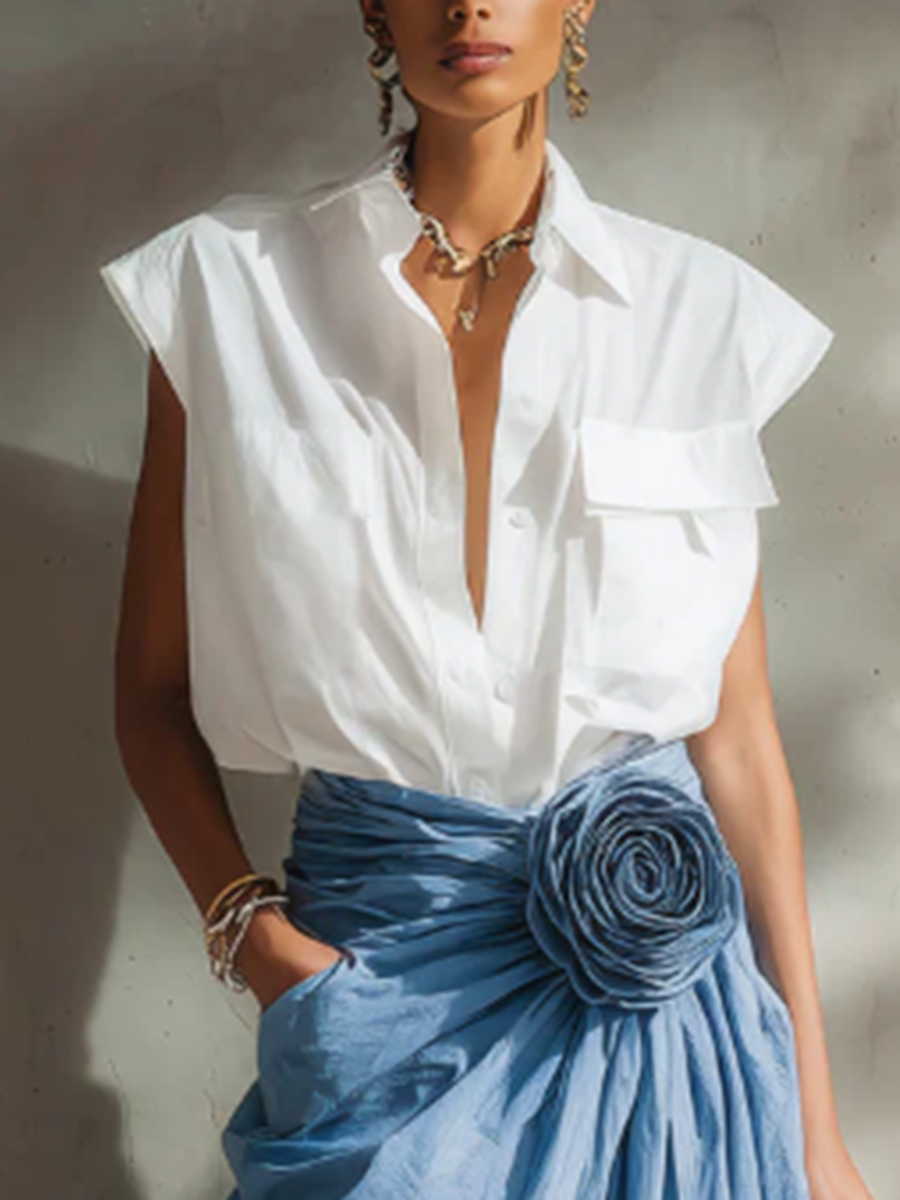 Elegant & Minimalist Polo Collar Cotton-linen Shirt