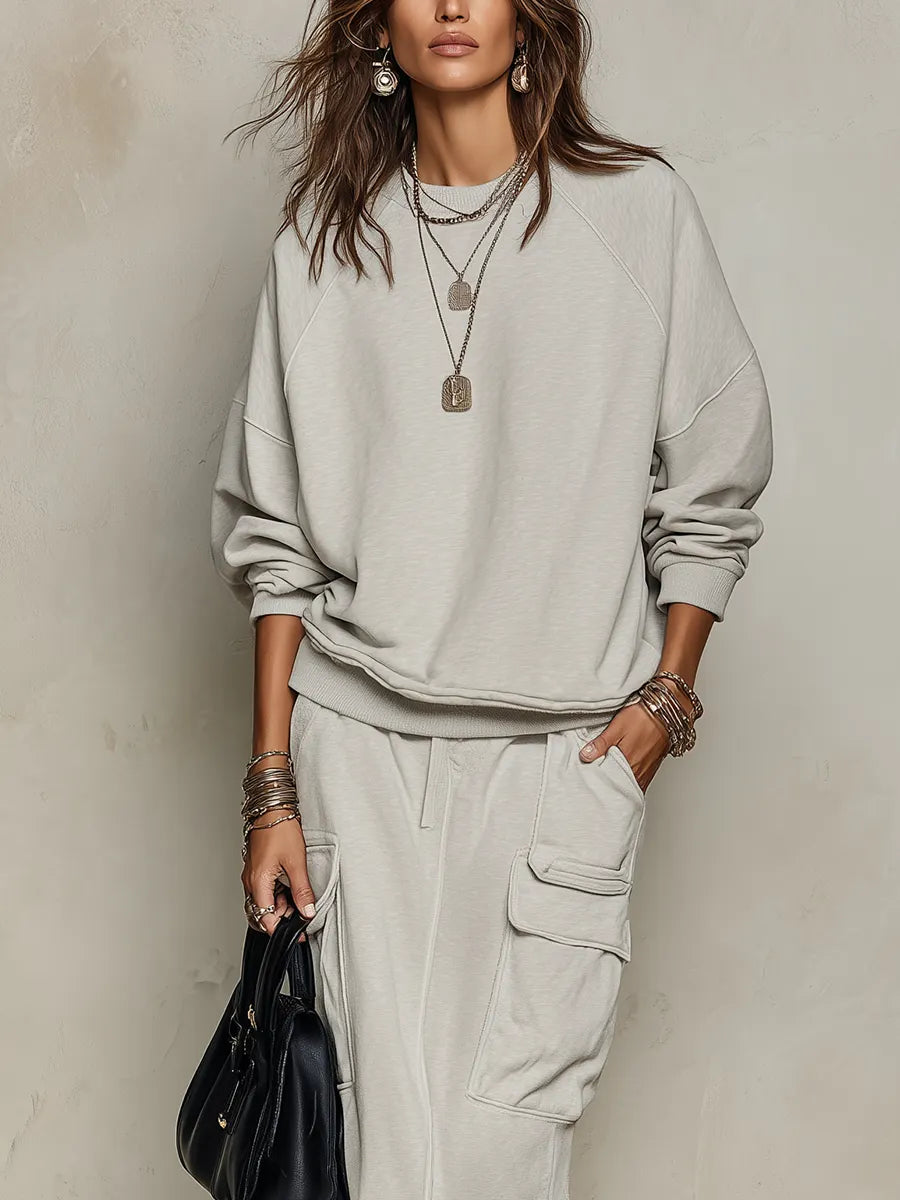 Relaxed Oatmeal Utility Skirt Set