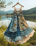 Summer Handmade Lace Plaid Patchwork Dress 8eca