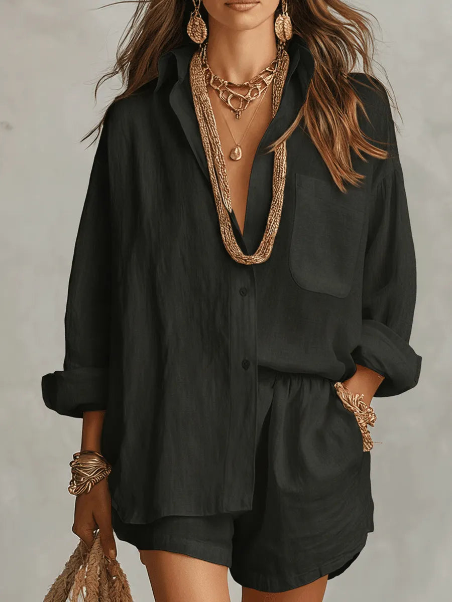 Bohemian Linen Oversized Shirt With Easy Shorts