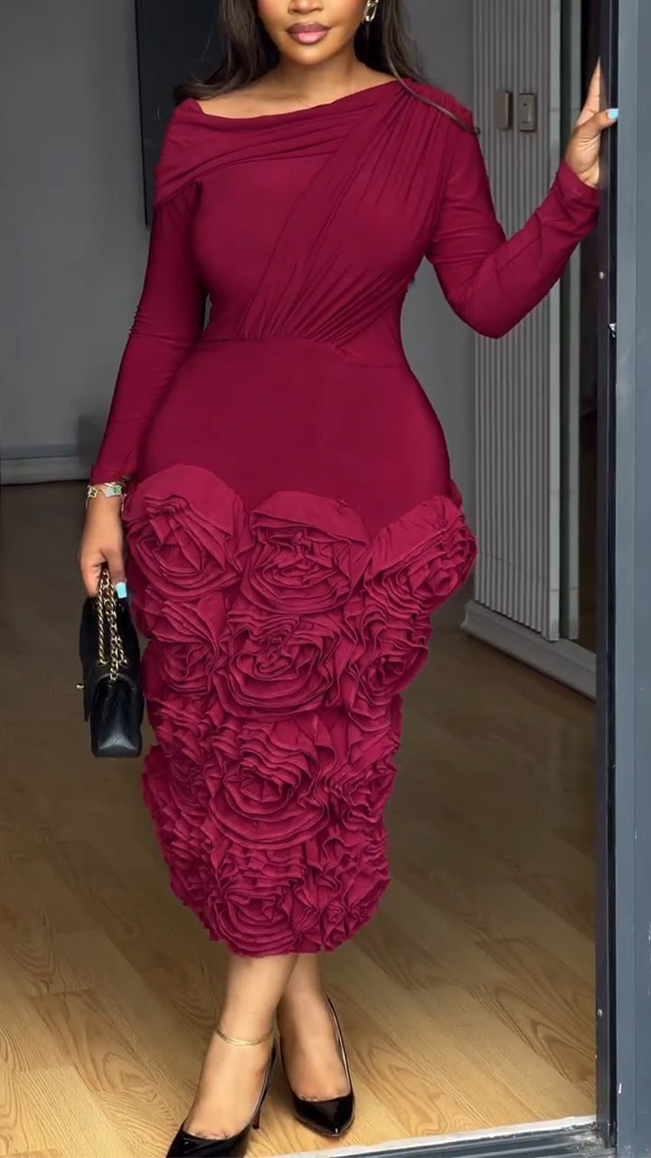 Women Round Neck Patchwork Flower Slim Fit Elegant Temperament Dress