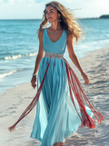 Summer vacation fashion elegant contrast color dress f295