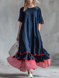 Casual Patchwork Red Striped Short-sleeved Dress