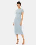 Beaded Cap Sleeve Column Midi Dress