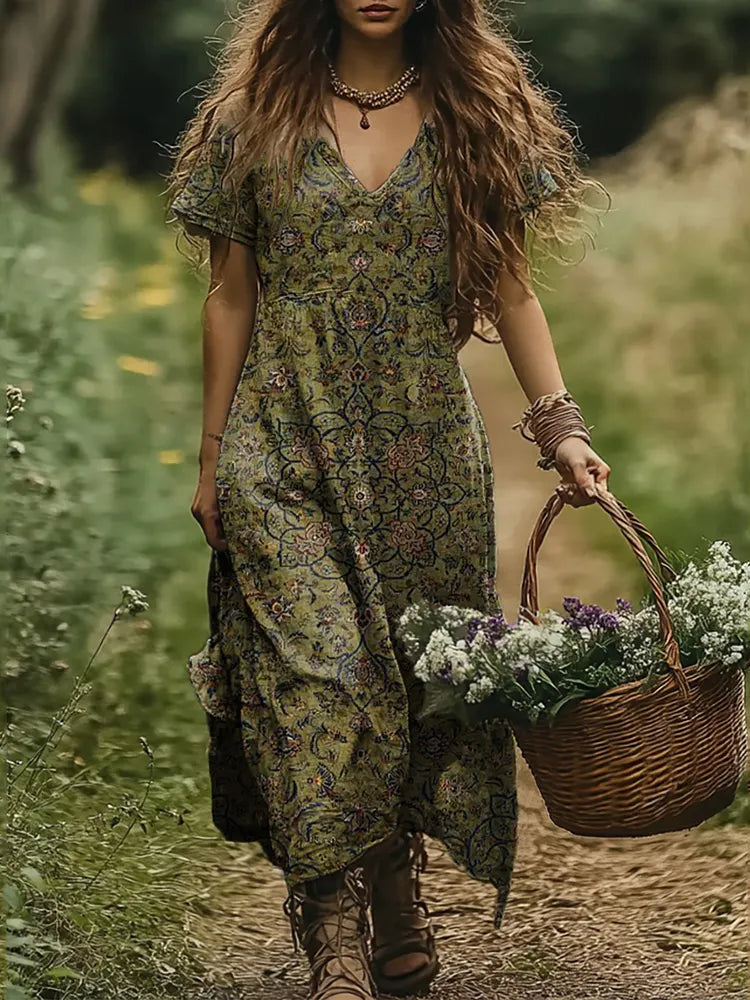 Women's Bohemian Ethnic Totem Linen Dress