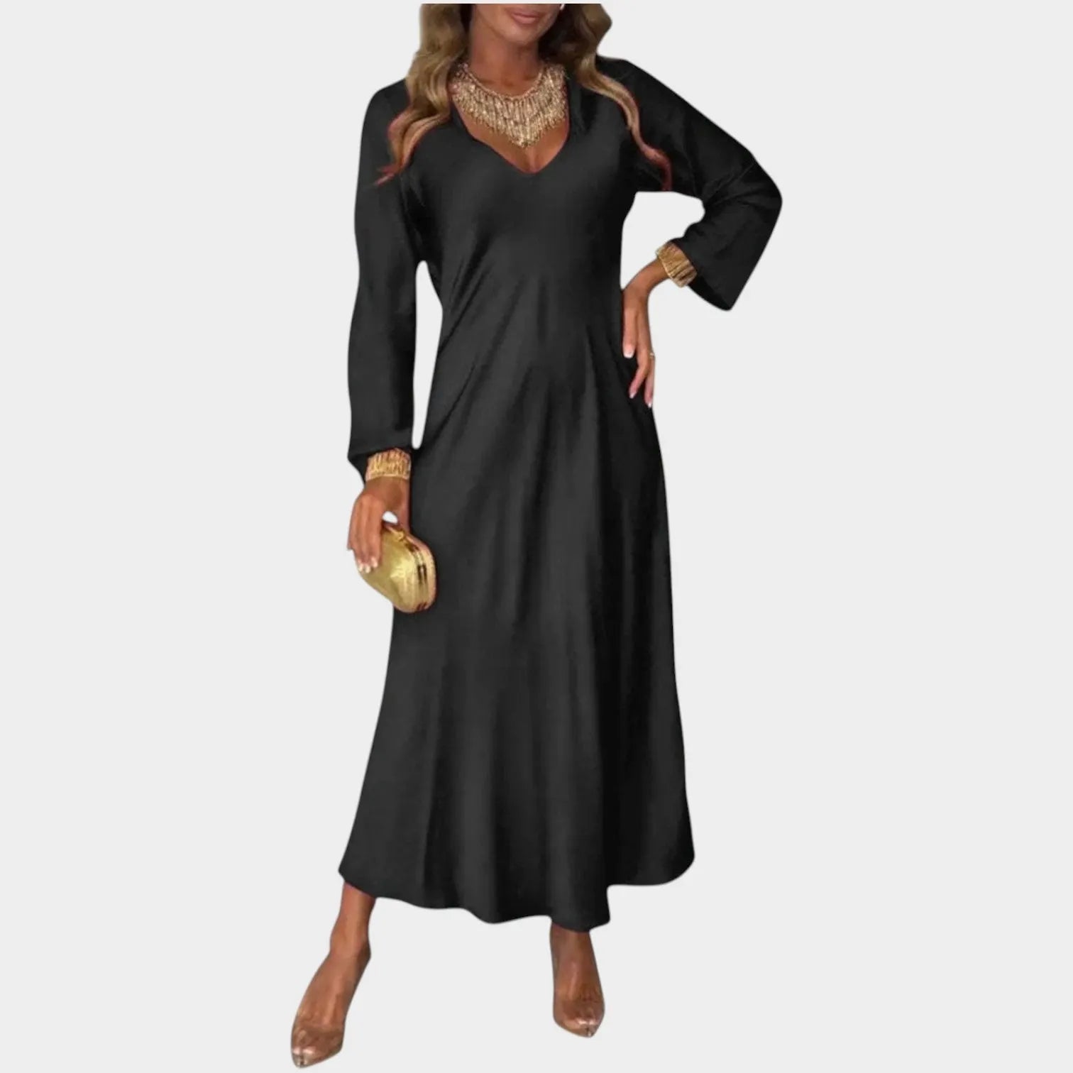 Elegant Satin V-Neck Maxi Dress