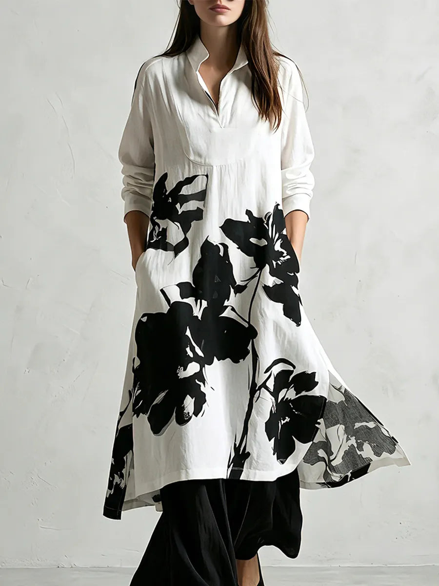 Dark Floral Belted Coat And Trousers