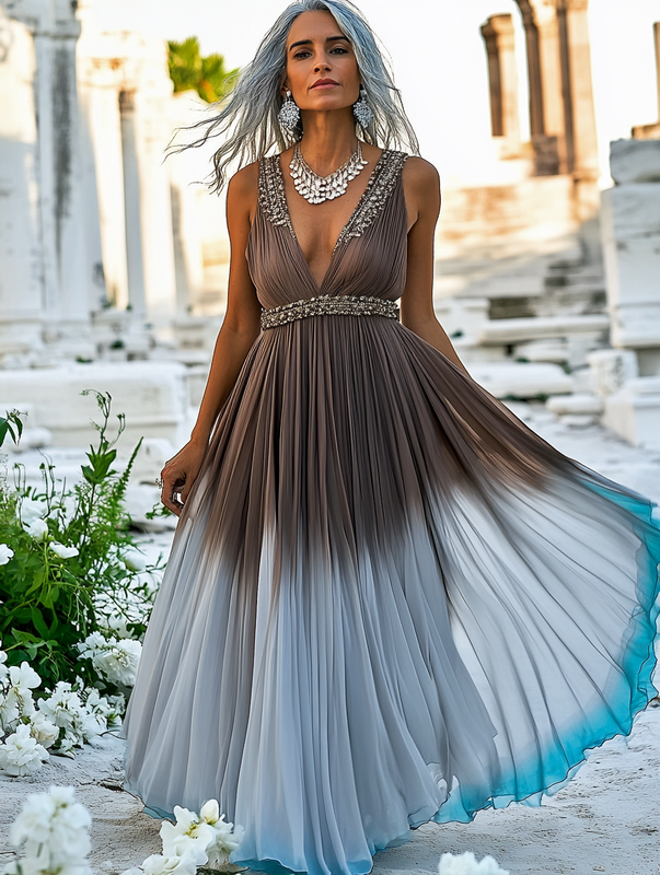 Summer vacation fashion elegant contrast color dress 50c6