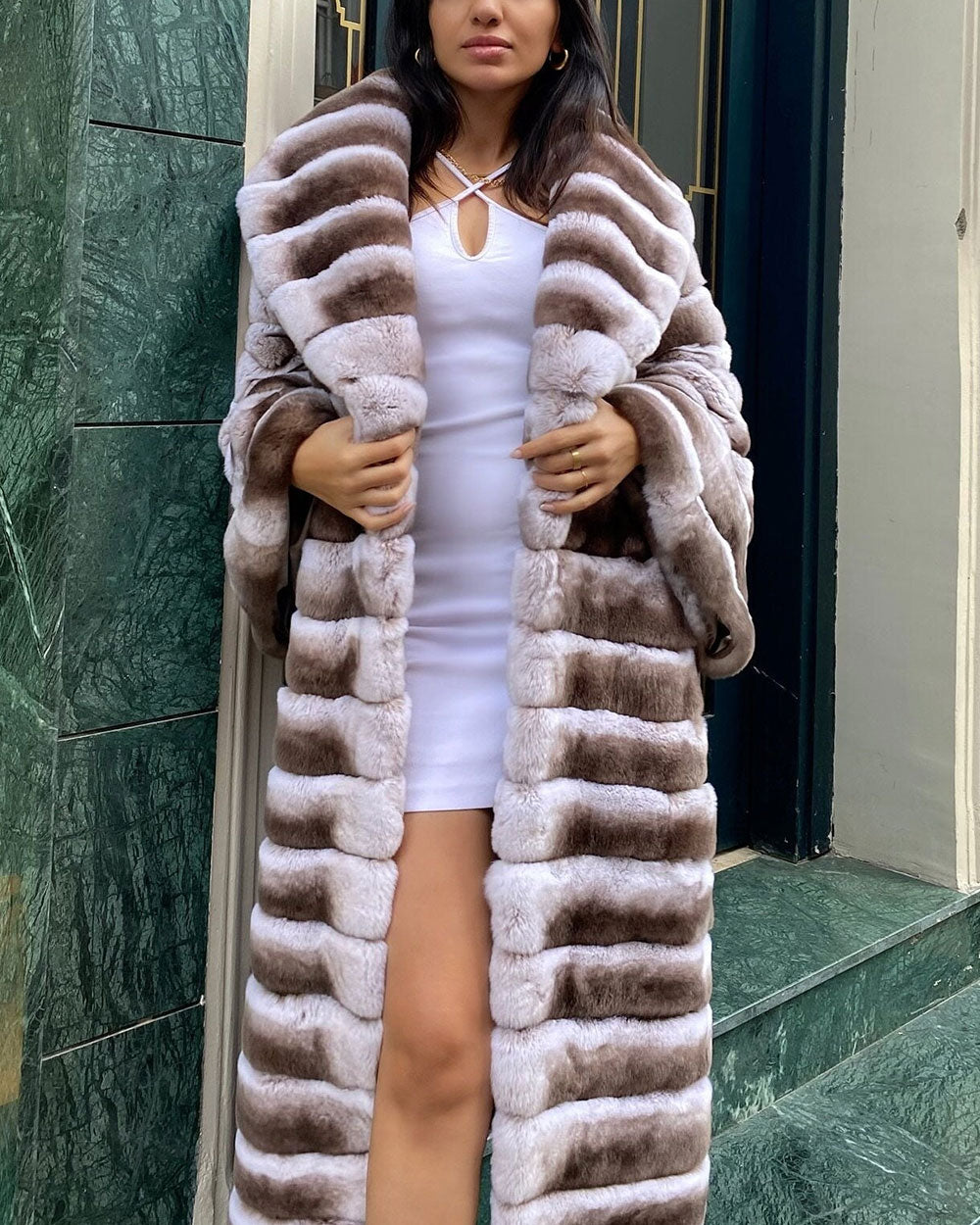 Top Quality Rex Rabbit Fur Long Big Collar Women's Premium