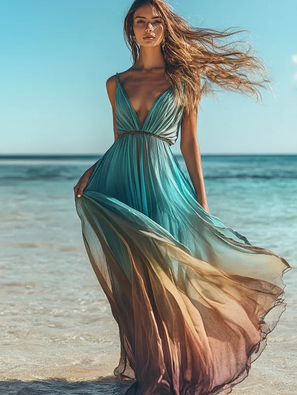 Summer vacation fashion elegant contrast color dress 899f