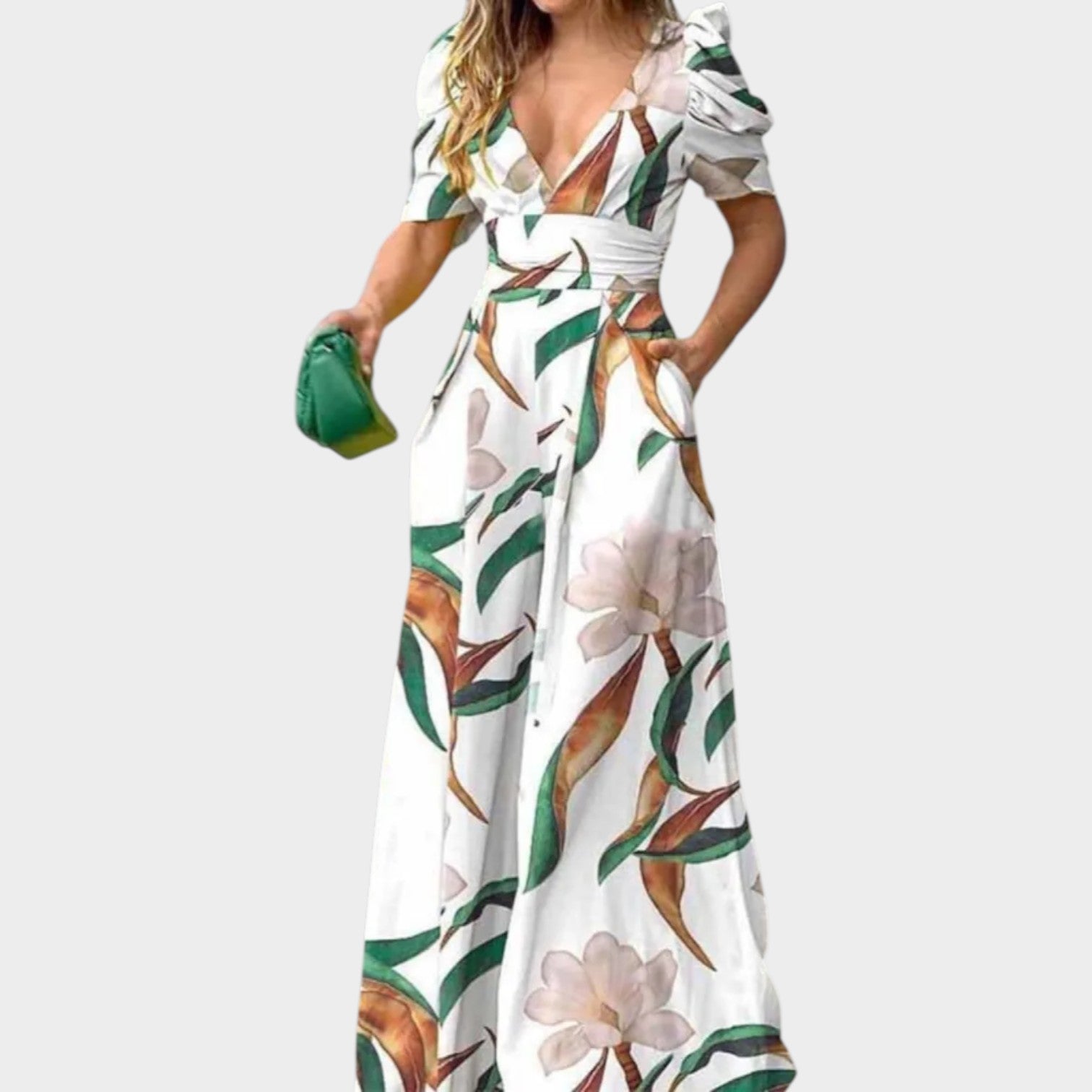 Abstract Print V-Neck Maxi Dress