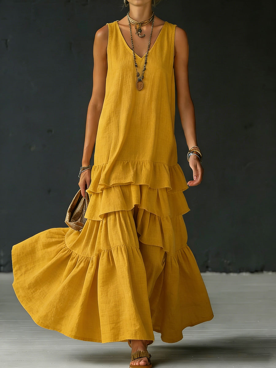 Women's Cotton And Linen Loose-fitting Solid Color Vest Dress