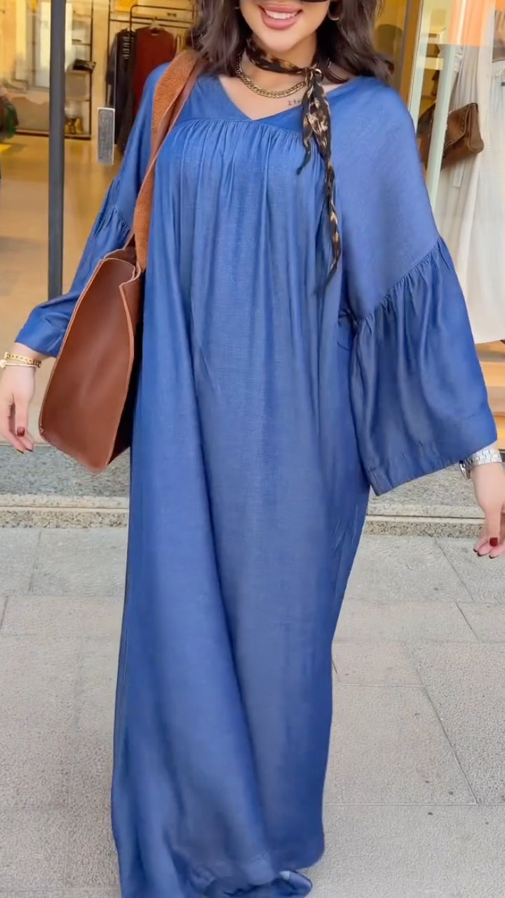 Women's Loose-Fit Tencel Denim Dress with Dropped Shoulders and Wide Legs