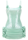 Sequin Floral Draped Corset Dress Green