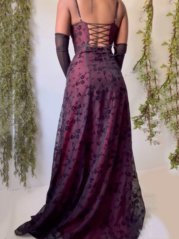 Burgundy Ombre Strappy Maxi Dress