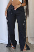 Drawstring Cargo Pants with Zipper Details