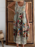 Boho Floral & Lace Patchwork Linen Tank Dress