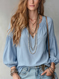 Airy Mist-Blue Bohemian Blouse