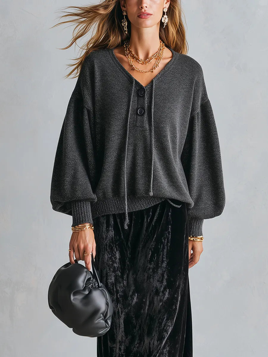 Bohemian Black Knit Top And Velvet Skirt Set